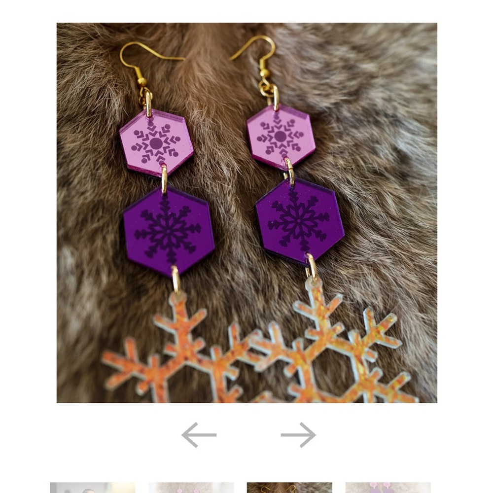 Indi City MAHKAKONAKOW Purple and Pink holiday statement earrings - Picture 8 of 17